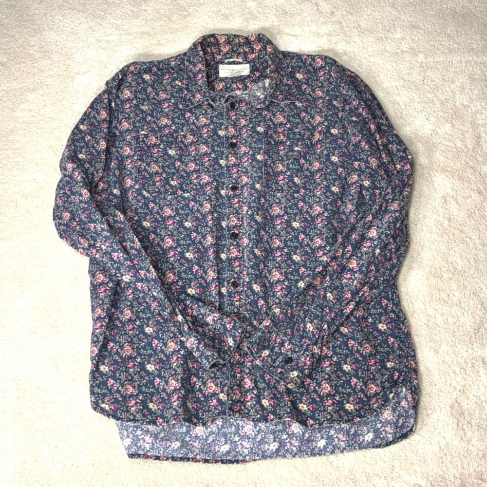 Denim & Supply Navy Floral Button Down Shirt - XXL - Cotton - Cottagecore Vibes